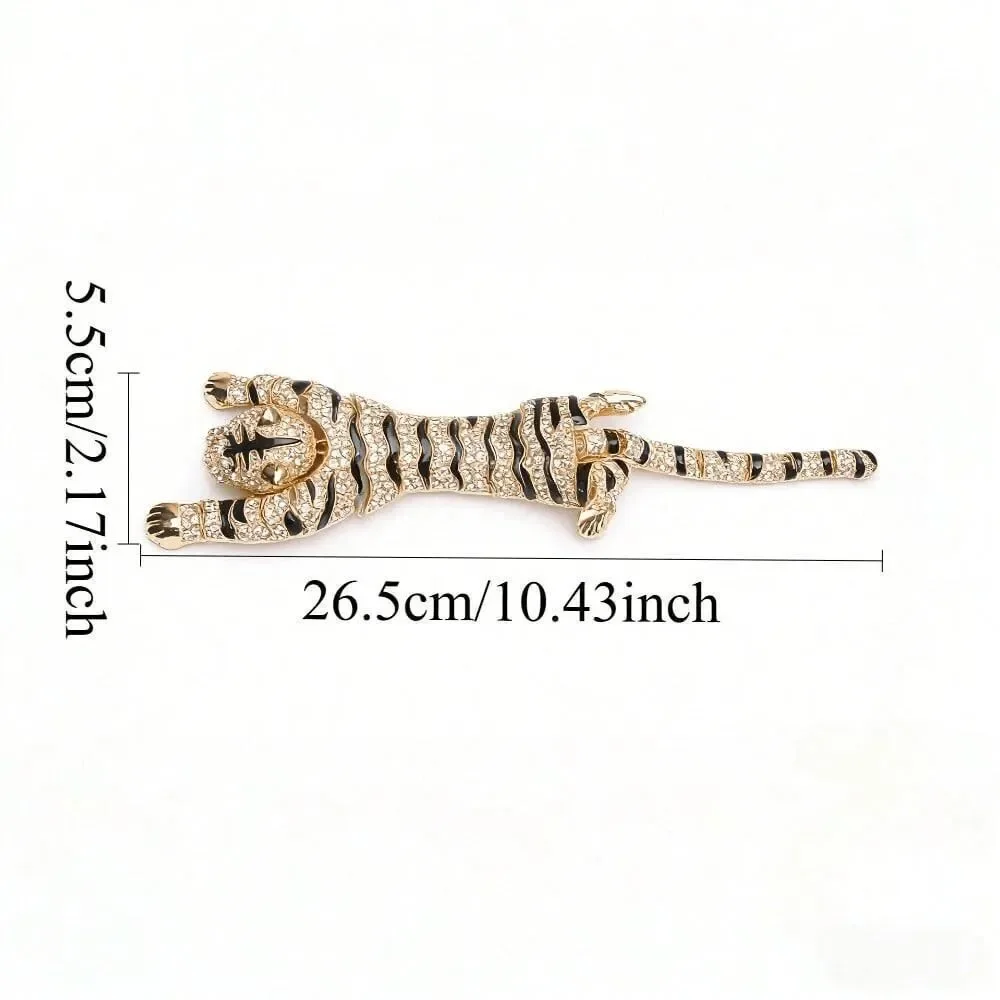 🐯 ✨ Rhinestones Crouching Tiger Bendable Design Blingy Statement Brooch NEW